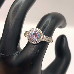 Elegant Silver-Tone Halo Ring